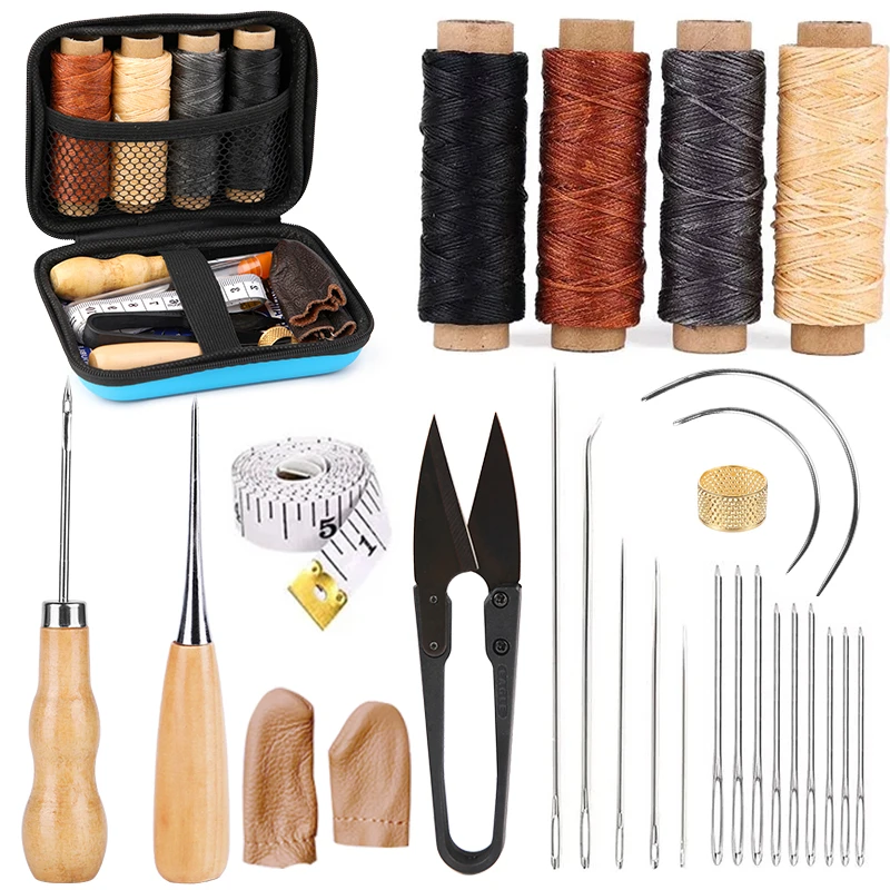 KAOBUY 28PCS Leather Sewing Kit With Large-Eye Stitching Needles, Waxed Thread, Leather Sewing Tools For DIY Leather Craft