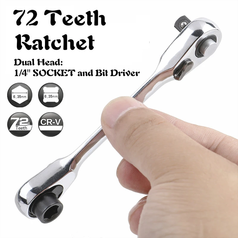 New 2 in 1 Dual Head Ratchet Socket Wrench 72 Teeth Mini Hex Bit Driver Screwdriver Handle Two-way Quick Release Wrench Spanner