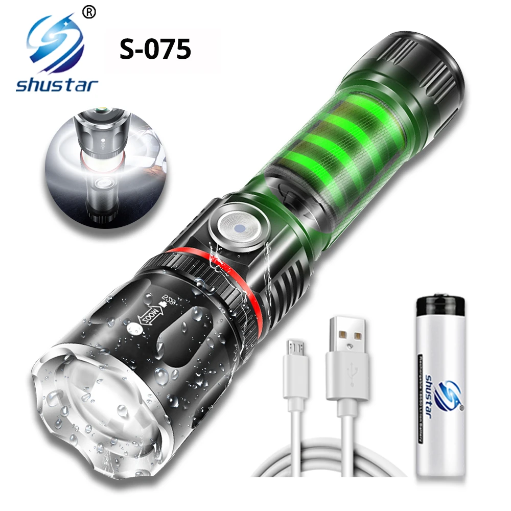 Rechargeable LED Flashlight With Surrounding COB lamp and Tail magnet 4 lighting modes Waterproof camping torch