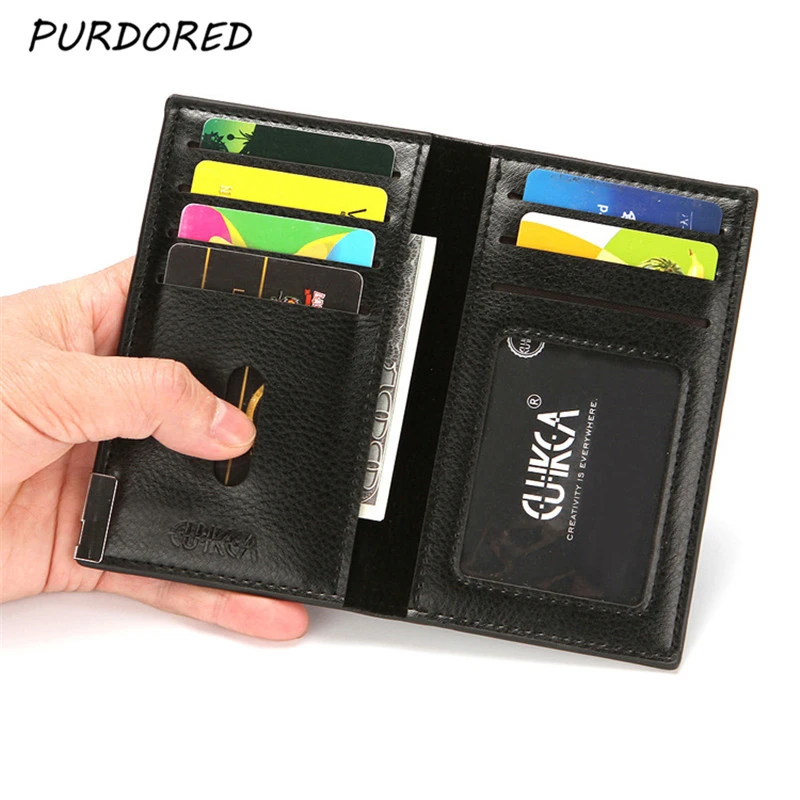PURDORED 1 Pc Men Long Card Holder Soft PU Leather Business Card Case Bank Credit ID Holder Male Cards Organizer Porte Carte