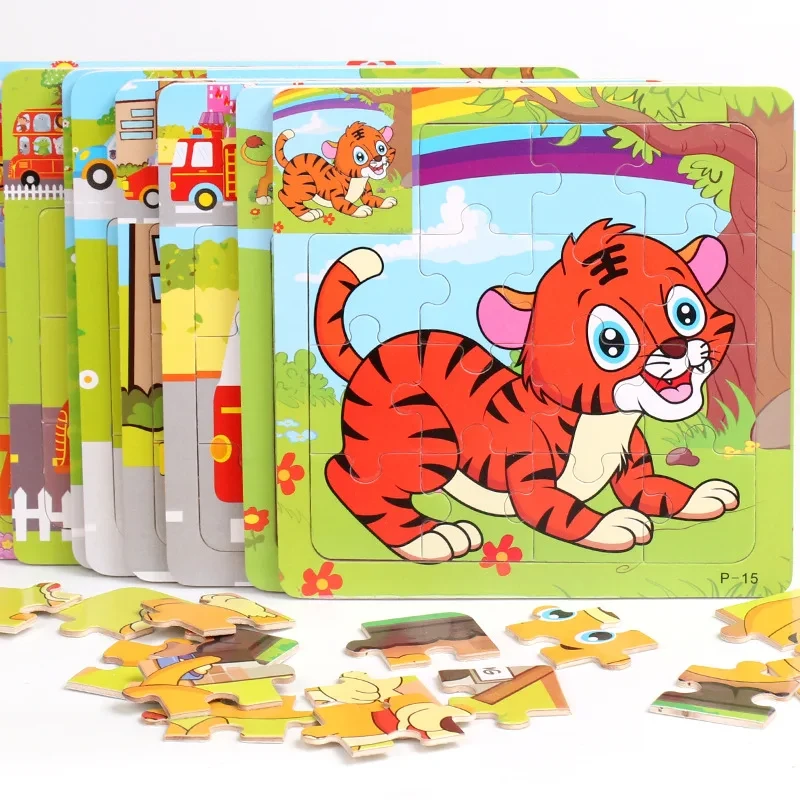 Wooden 3D Puzzle Jigsaw for Children Baby Cartoon Animal/Traffic Puzzles Educational Toy Kids Toy Wood Puzzle Small Size 11*11CM