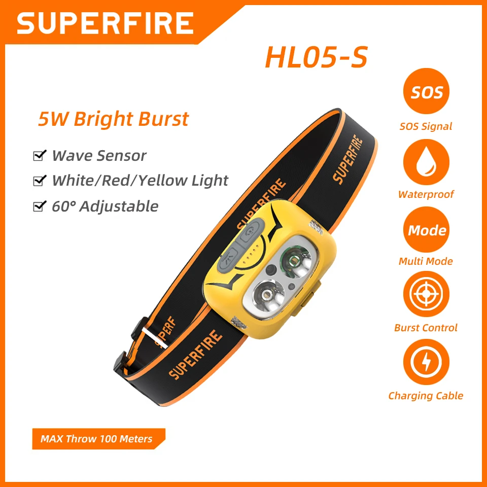 Supfire HL05-S Powerful Headlamp Fishing Camping Tourism LED Lantern With Motion Sensor USB Rechargeable Waterproof Headlights