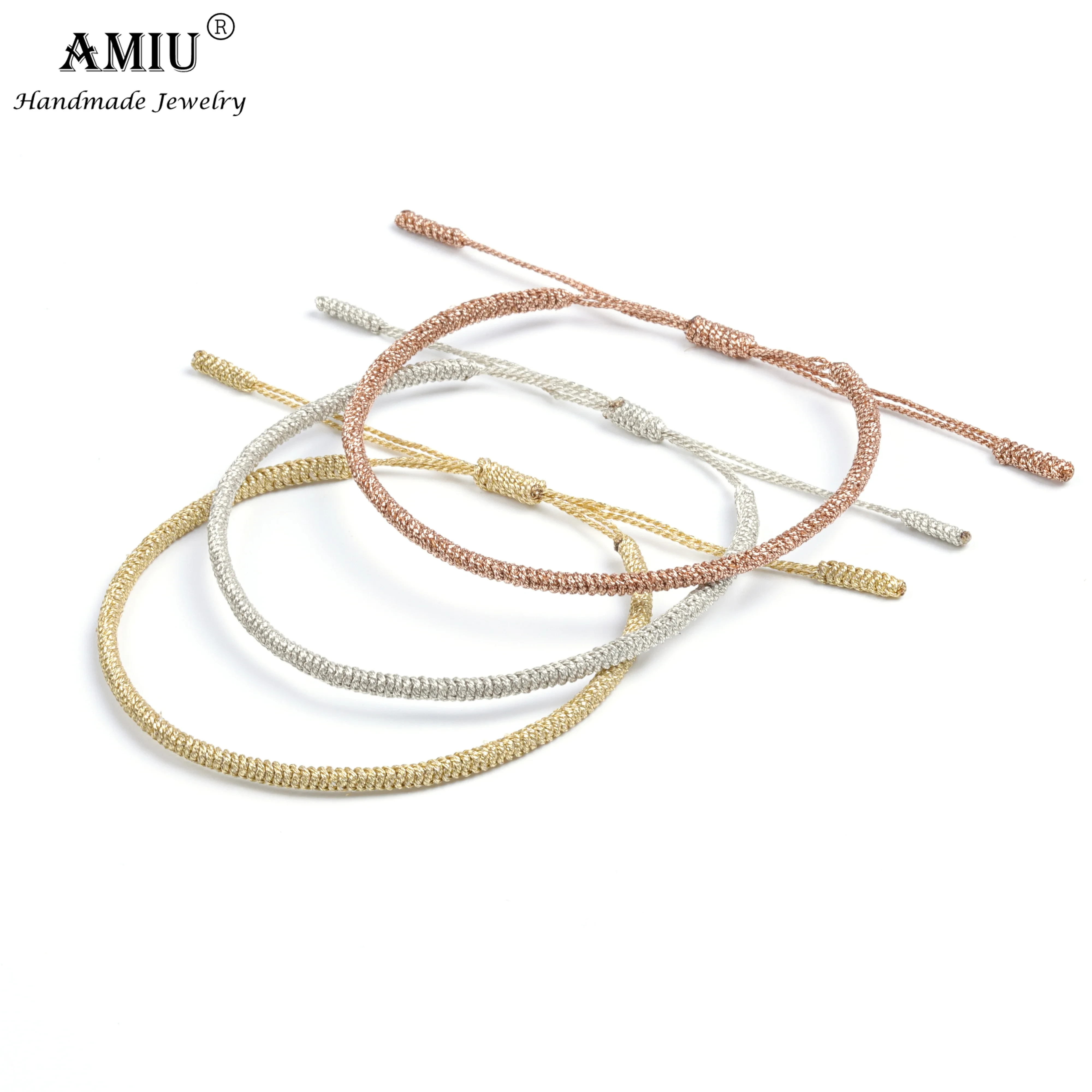AMIU Metallic Colors Tibetan Handmade Buddhist Lucky Bracelets & Bangles For Women Men Rope Knots Amulet Gift Braided Bracelet