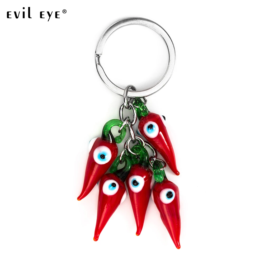 Evil Eye New Fashion Glass Red Small Pepper Shape Keychain With Blue Eye As Christmas Present For Friend EY5267