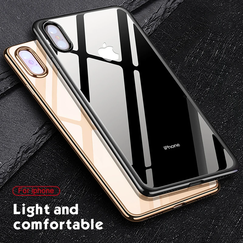 Smart Transparent Case For iPhone 7 8 6 6S S Plus X Ten 10 11 13 12 Pro XS Max XR Plating Soft TPU Phone Bags Cases Armor Cover