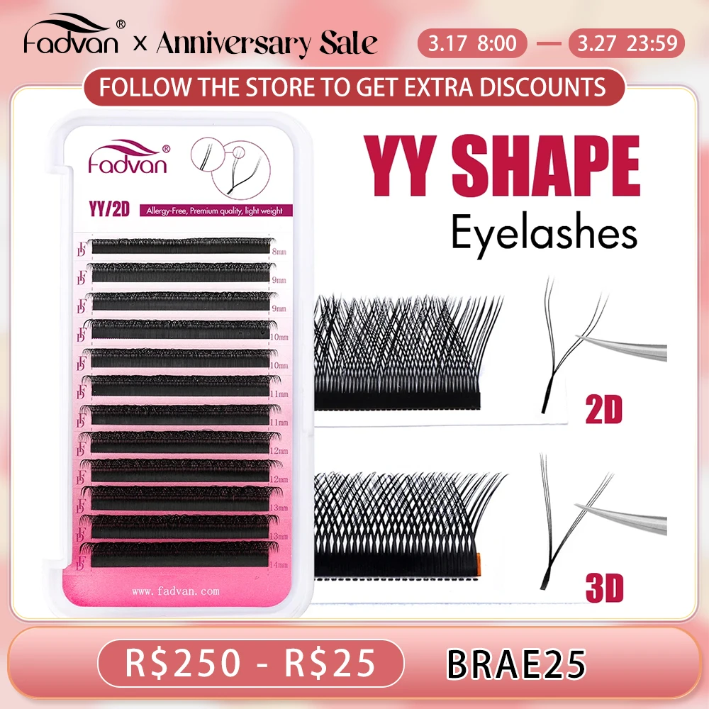 Fadvan Y Shape Eyelashes Extension YY Fake Eyelash Building Mesh Soft Faux Mink YY/VV Lashes Extension Split Tip Makeup Supplies