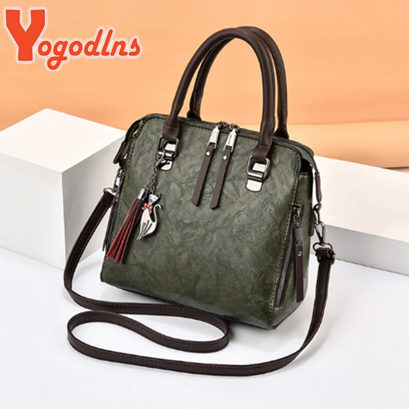 Yogodlns Vintage Cat Tassel Luxury Handbag Women Bags Double Zipper Crossbody Bags Shoulder Bag Casual Shell Tote Ladie