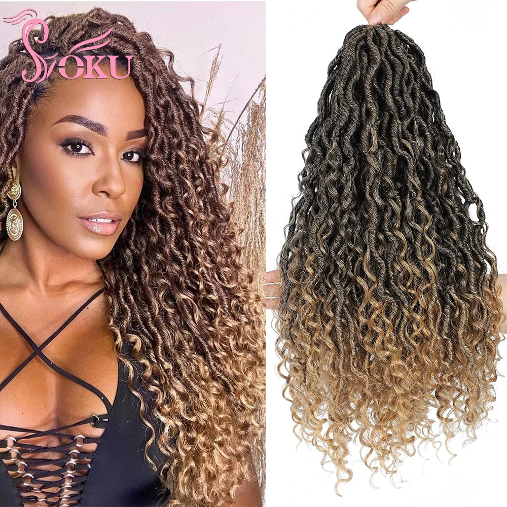 Goddess faux locs crochet hair River Locs with curly hair SOKU Pre Looped Long Braid Synthetic Braids Extensions Dreadlocks