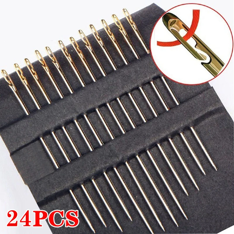12pcs Self-Threading Sewing Needles Stainless Steel Quick Automatic Threading Needle Stitching Pins DIY Punch Needle Threader
