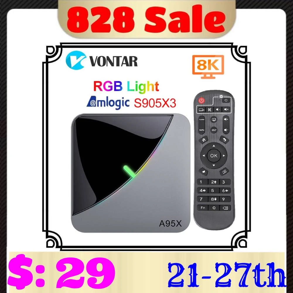 2020 A95X F3 Air 8K RGB Light Smart TV Box Amlogic S905X3 Android 9.0 4GB 64GB Plex media server Support BT Youtube Set Top Box