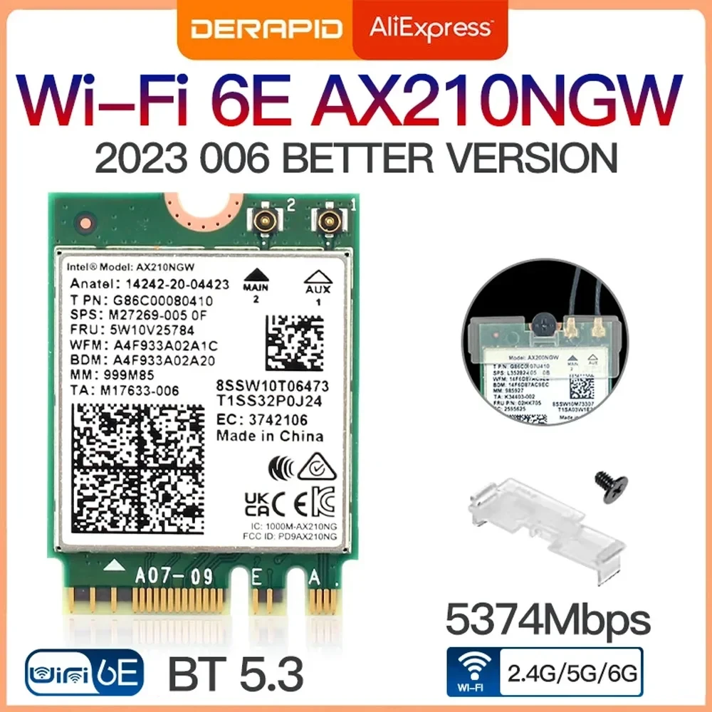 Dual Band Intel AX210 Wireless AX210NGW 2.4Gbps 802.11AX Wireless Wi-Fi 6 AX200 For Intel 8265NGW/9260AC M.2 NGFF Wlan WiFi Card