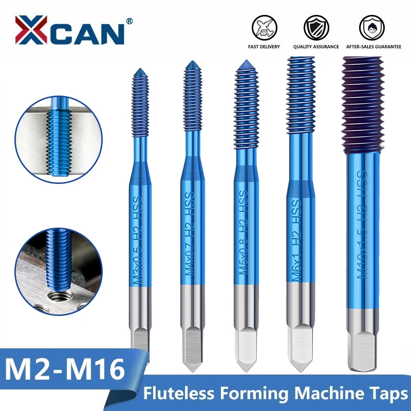 XCAN Fluteless Forming Machine Taps M2-M12 Metric Machine Plug Tap Extrusion Taps HSS Thread Screw Tap Drill
