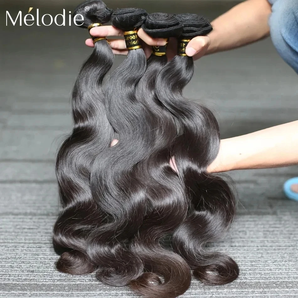 Melodie Hair Body Wave 28 30 40 Inch Indian Remy Raw Virgin Unprocessed 100% Human Hair Water Wave Extensions 1 3 4 Bundles Deal