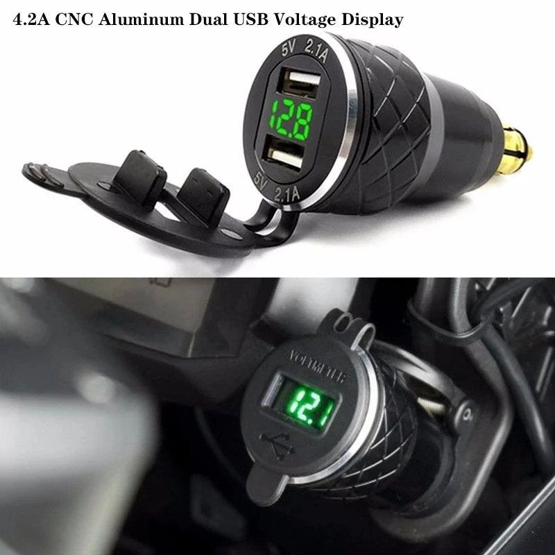 4.2A CNC Aluminum Dual USB Voltage Display Motorcycle Charger Plug for BMW F800