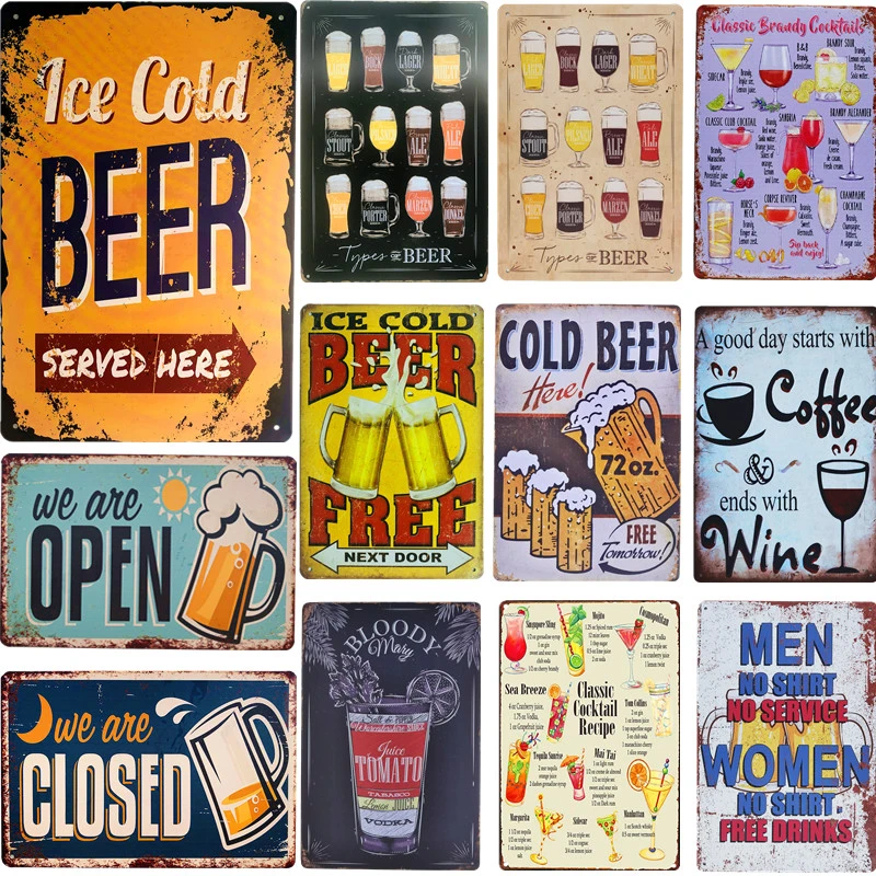 Vintage Drink Ice Cold Beer Vintage Metal Tin Signs Plates Plaque Bar Pub Club Man Cave Poster Iron Wall Sticker Decor