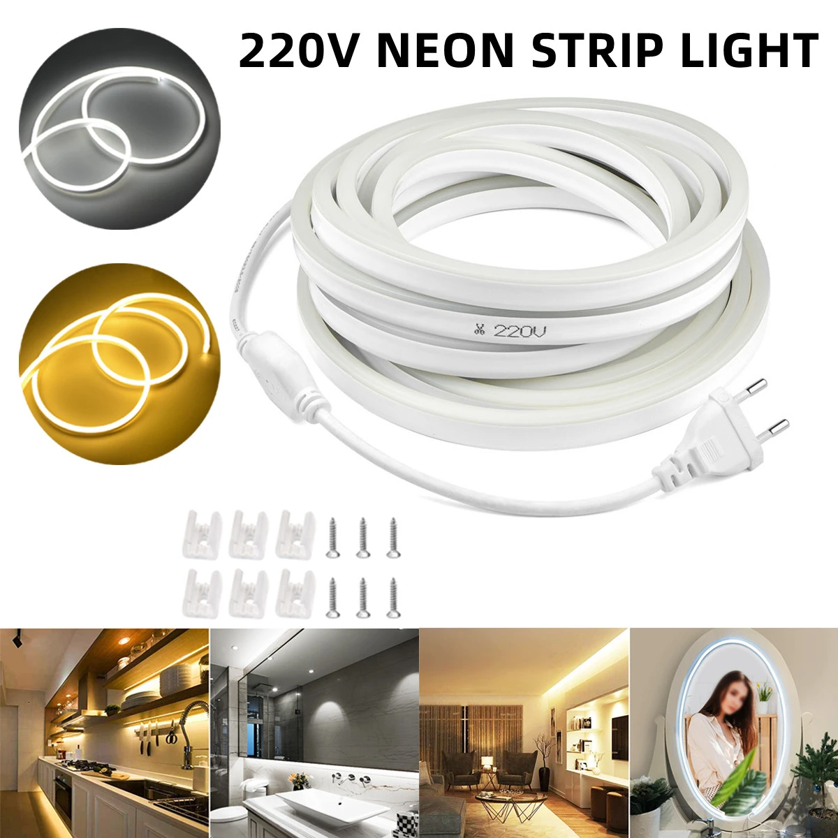 LED Neon Strip AC220V SMD2835 120LED/M Flexible Neon Lamp Light Waterproof Outdoor Holiday Decorative LED Strip With Power Plug