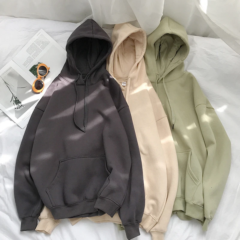 Privathinker Woman's Sweatshirts Solid 12 Colors Korean Female Hooded Pullovers 2021 Cotton Thicken Warm Oversized Hoodies Women