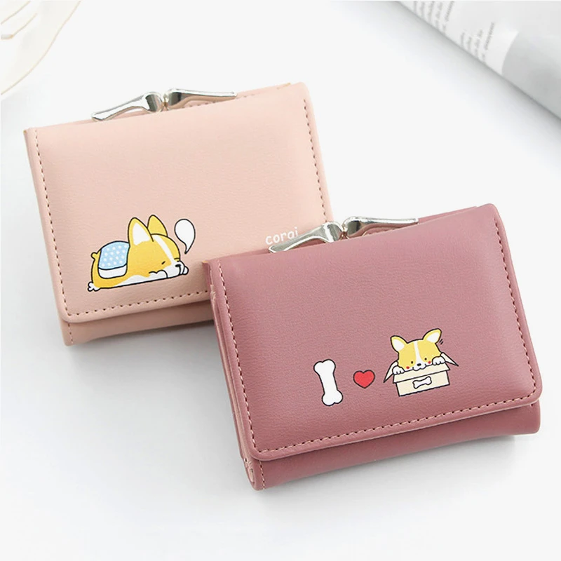 New Women Small Wallets Cartera Mujer Cute Corgi Doge Design Ladies PU Leather Female Short Money Purses With Coin Pocket