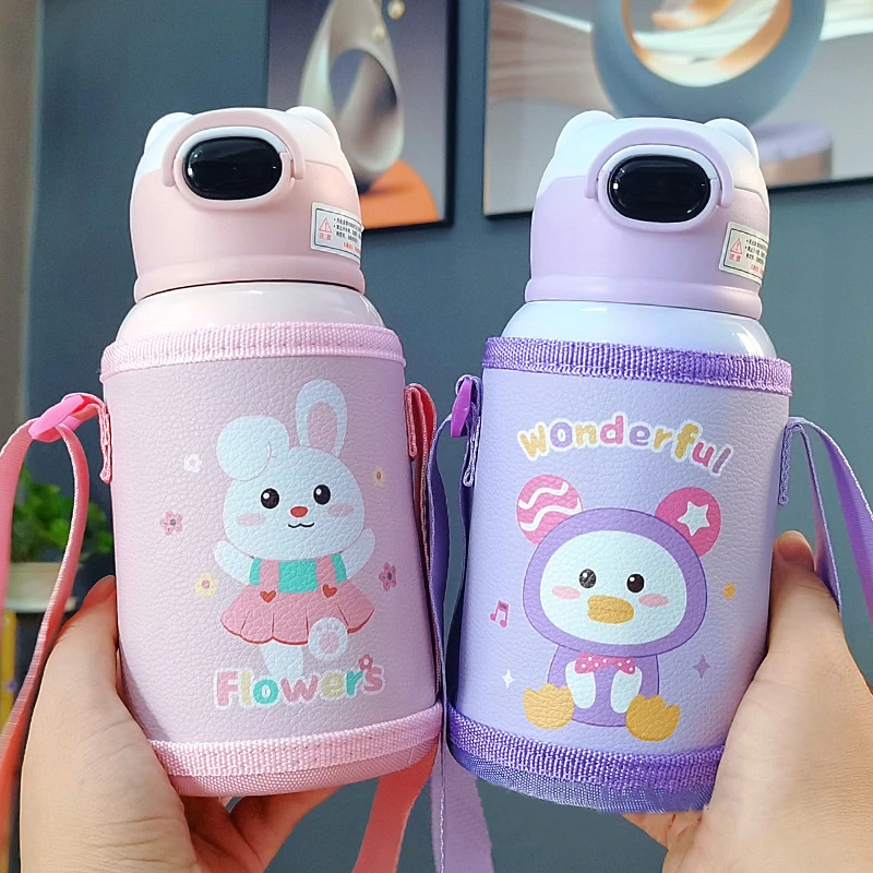 600/400ml Kids Cartoon Drinking Bottles Double Layers 316 Stainless Steel Water Thermos Children Insulated Cups Portable Home Sc