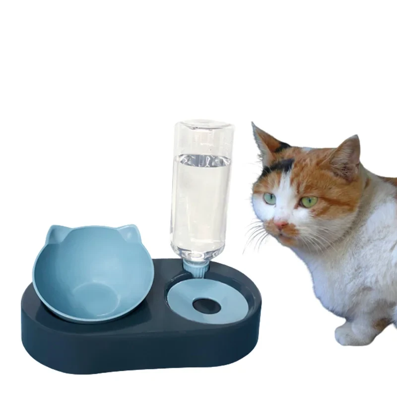 Dog Bowl with Stand  Automatic Water Storage Dispenser Pet Cat Food Bowl 2-in-1 Splash-proof Water Container Elevated Removable