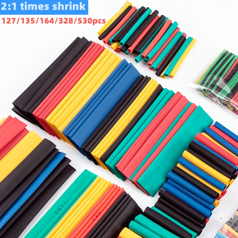 127/135/164/328/530pcs 2:1 shrinkable insulation heat shrinkable tube wire and cable data cable protective cover electronic DIY