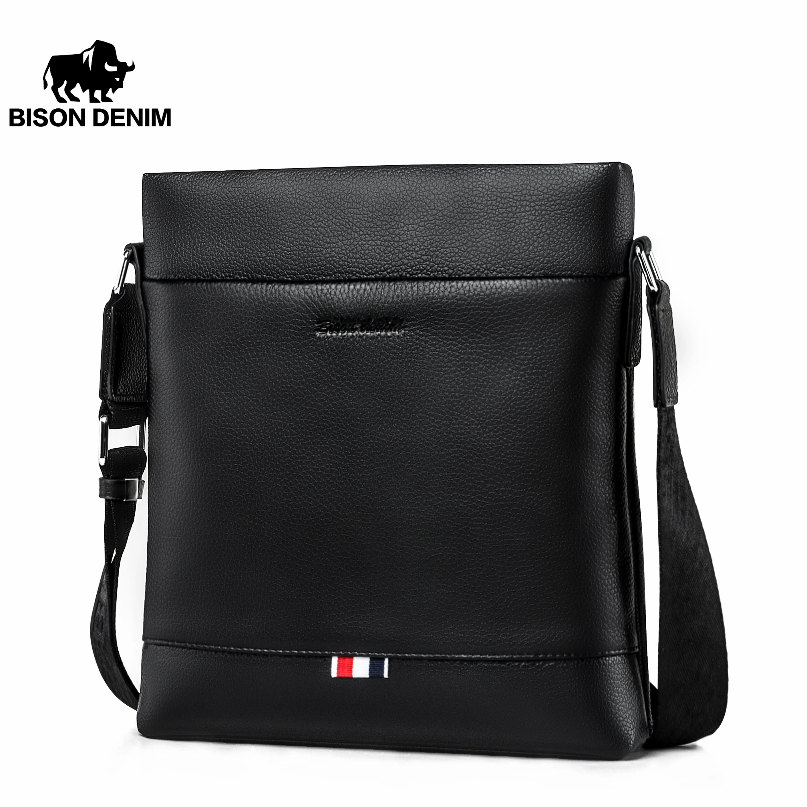 BISON DENIM Genuine Leather Handbag Male Casual Crossbody luxury man shoulder bag husband Messenger Bag bolso de hombre N2821