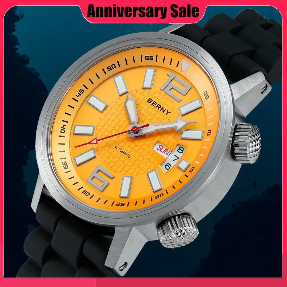 Automatic Diver's Watches for Men, Sport Swim Mechanical Watch Calendar Heavy duty Super Luminous