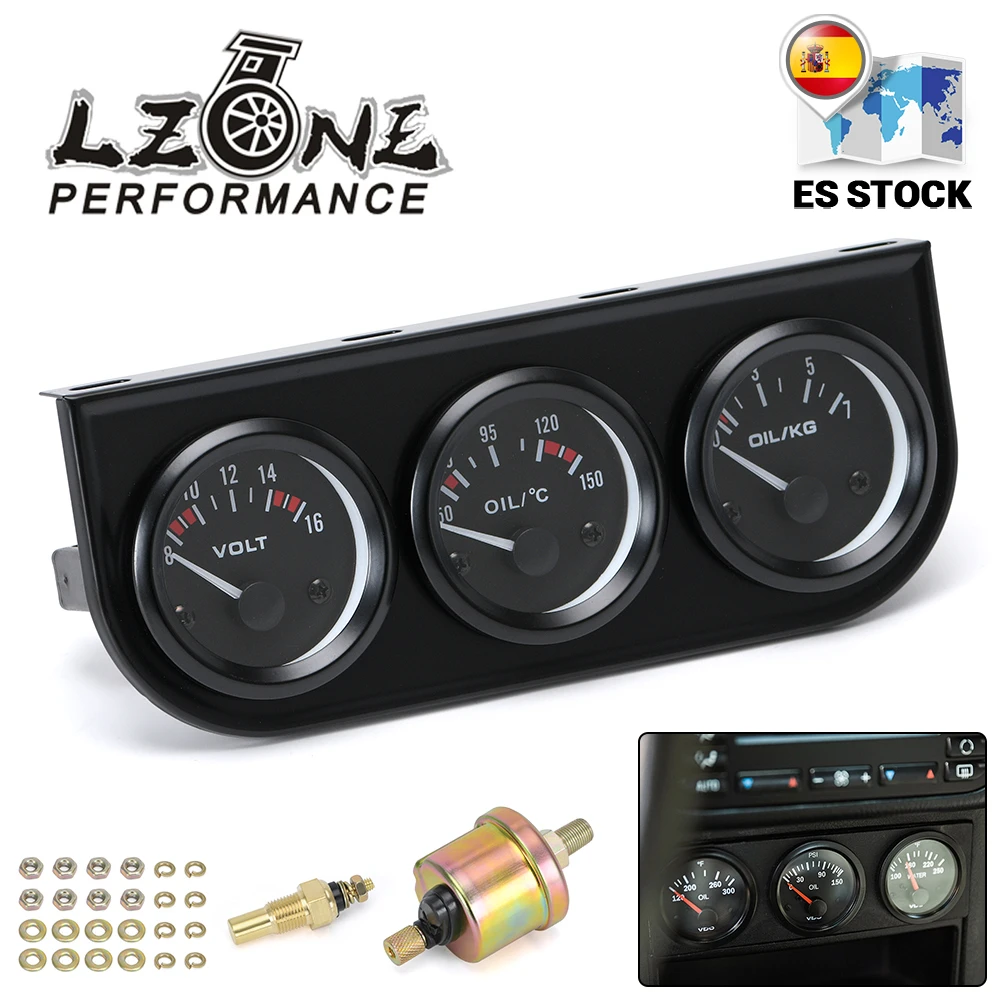 LZONE - 52MM 3 In 1 Volt meter + water temp gauge + Oil Pressure Gauge Kit Volt meter Or Oil Temperature Gauge Triple Mete