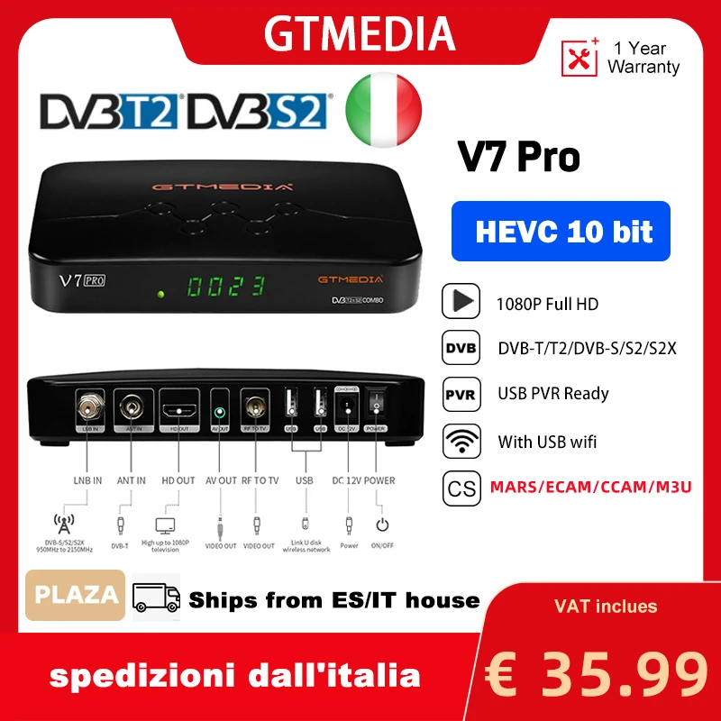 2020 GTMEDIA V7 Pro Satellite TV Receiver DVB-S2 S2X T2 Combo H.265 HEVC 10bit USB WiFi Ccam CA Card Slot TV BOX PK V7 PLUS V7S