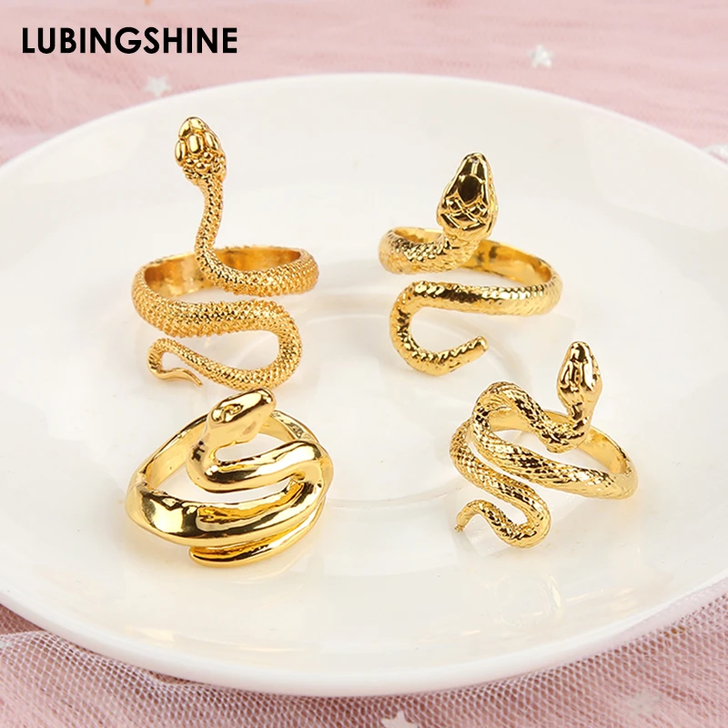 Men Women Girls Snake Ring Gold Color Vintage Exaggerated Ferocious Charm Jewelry Rings Party Gift