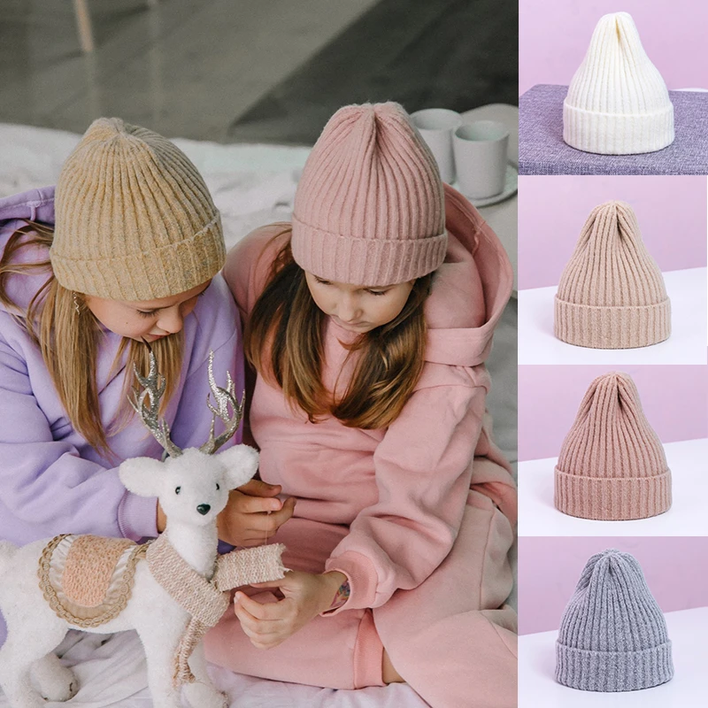Winter Baby Hat For Kids Warm Knitted Baby Accessories Girl Boy Beanie Cap Solid Color Children Toddler Beanies Bonnet