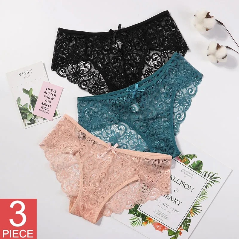3 Pieces Panties Woman Underwear Briefs Sexy Lace Breathable Female Panty Panties Female Underwear For Women Lingerie