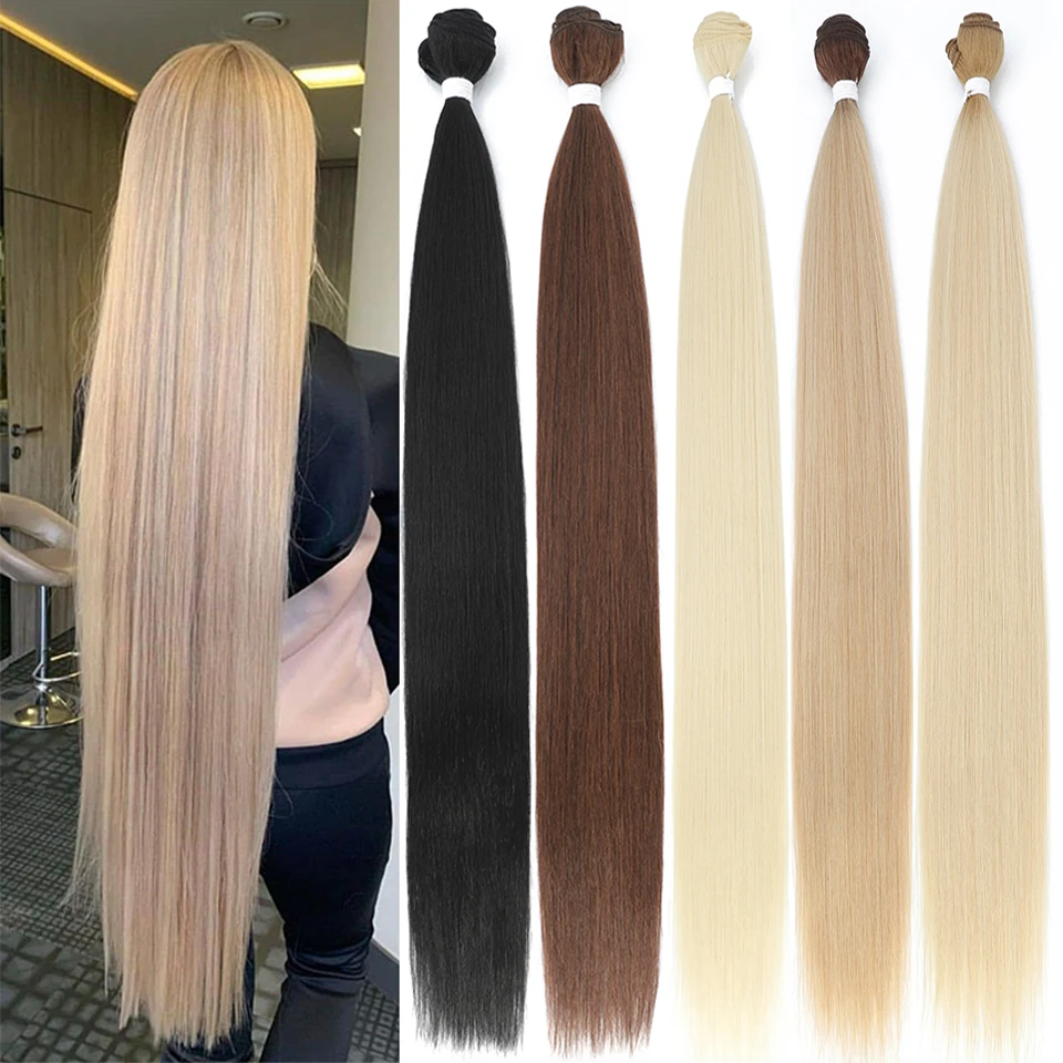 Bone Straight Hair Bundles Extensions Ombre Hair Bundles 28-36Inch Super Long Hair Synthetic Straight Hair Full to End