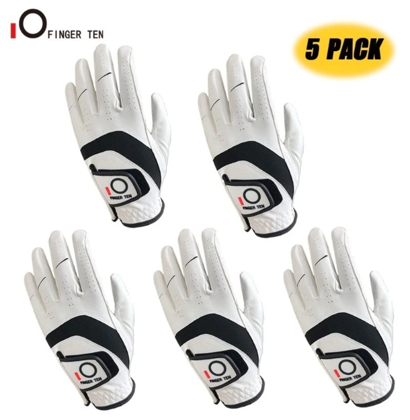 5 pcs Premium Cabretta Leather Golf Gloves Men Left Right Hand Rain Grip  Wear Resistant Durable Flexible Comfortable