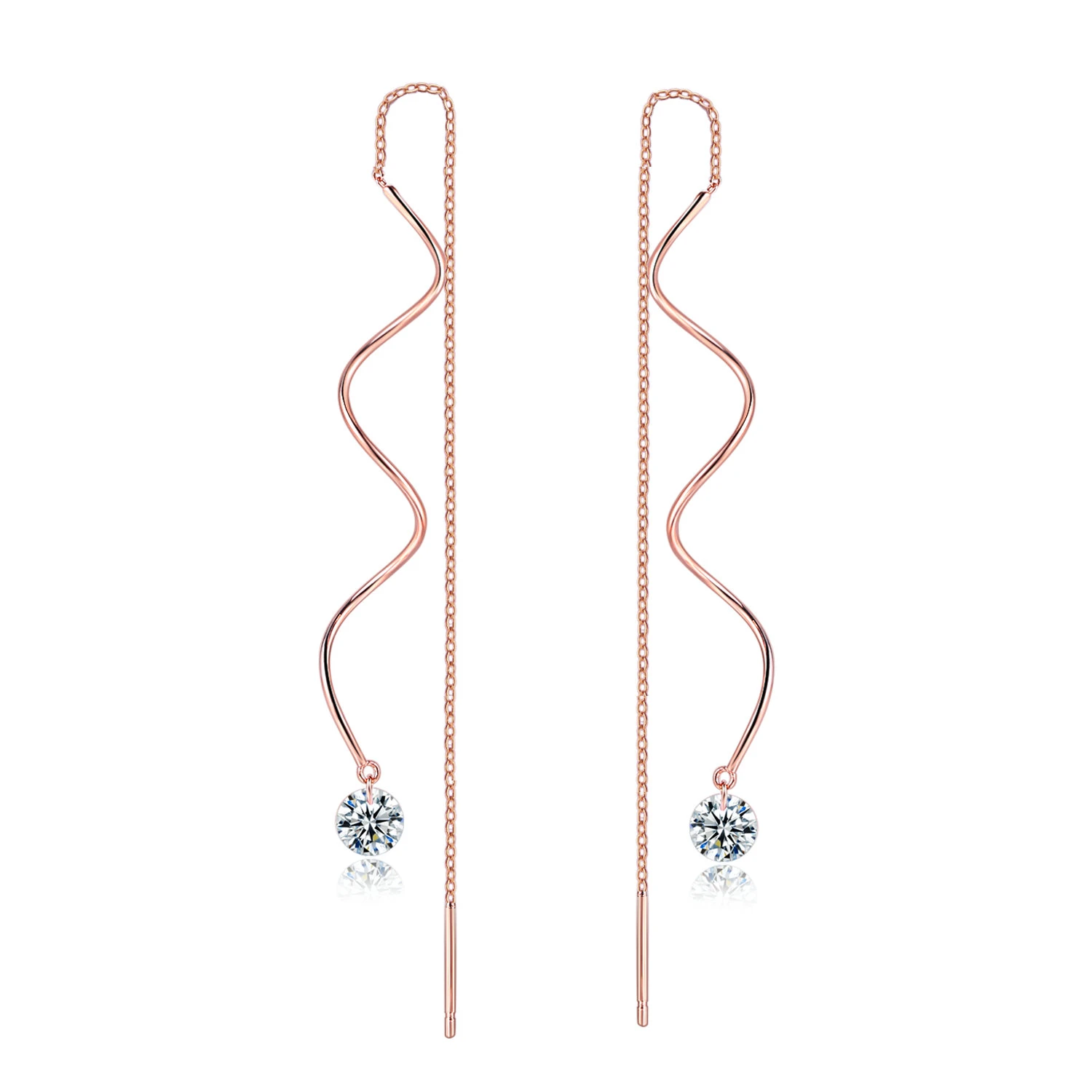 Double Fair Fashion Metal Bar Wave Dangle Earrings For Women Party Jewelry Rose Gold Color Long Tassel Earrings DFKC170