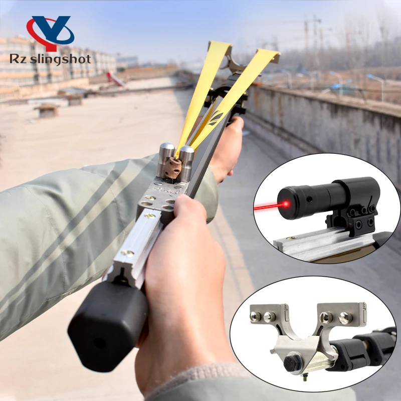 Upgraded Straight Rod Telescopic Folding High-Power Slingshot Stainless Steel Widened Catapult Head for Outdoor Shooting