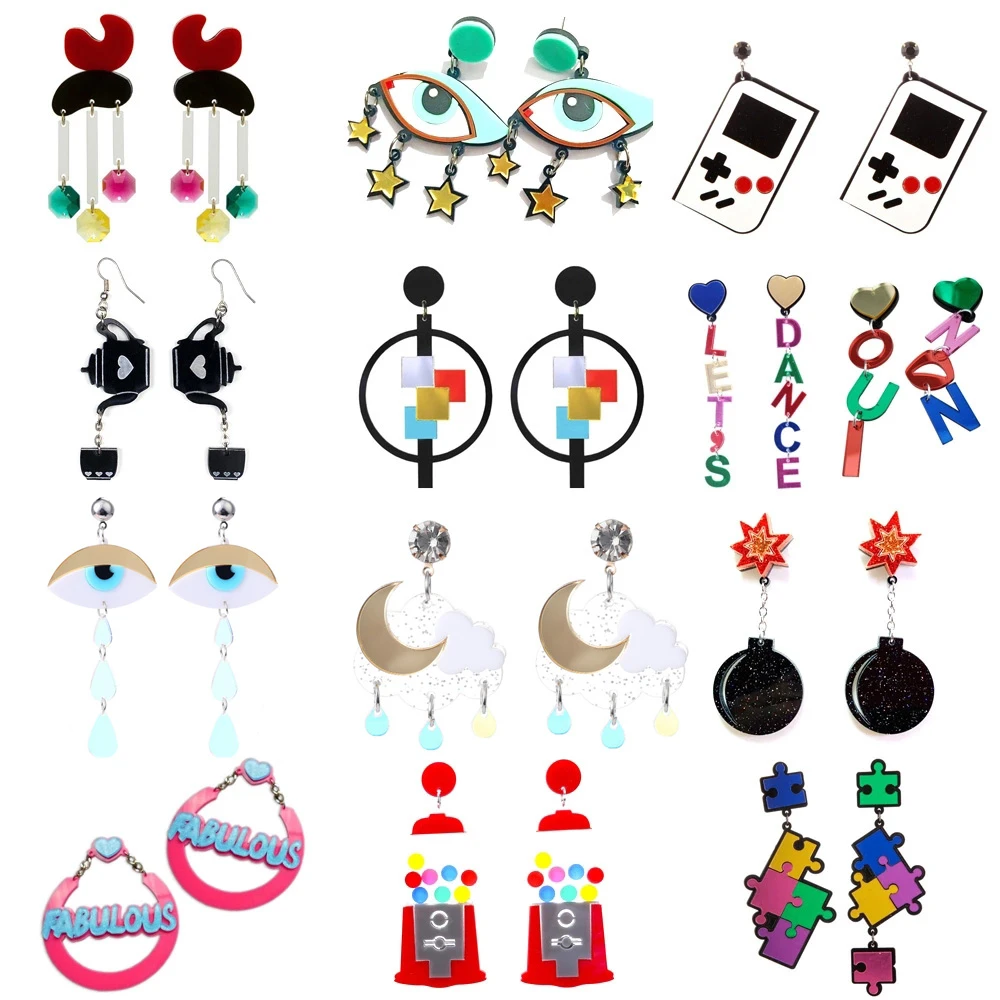 Funny Geometric Acrylic Earrings For Women Colorful Letter Moon Eye Game Teapot Umbrella Tassel Earrings Creative Jewelry Gifts