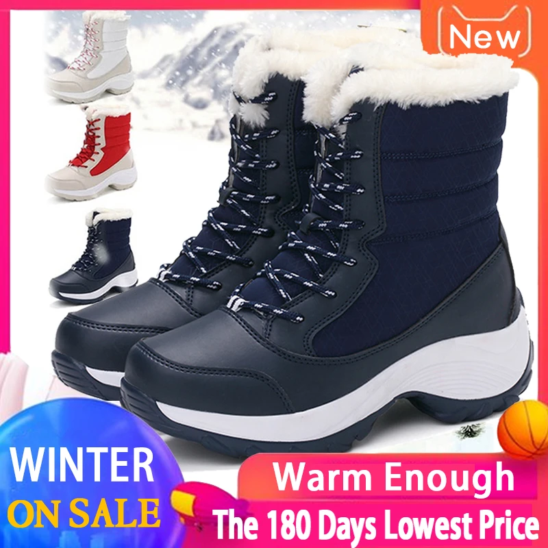 2021 Women Snow boots Waterproof Non-slip Parent-Child Winter Boots Thick Fur Platform Waterproof and Warm Shoes Plus Size 31-42