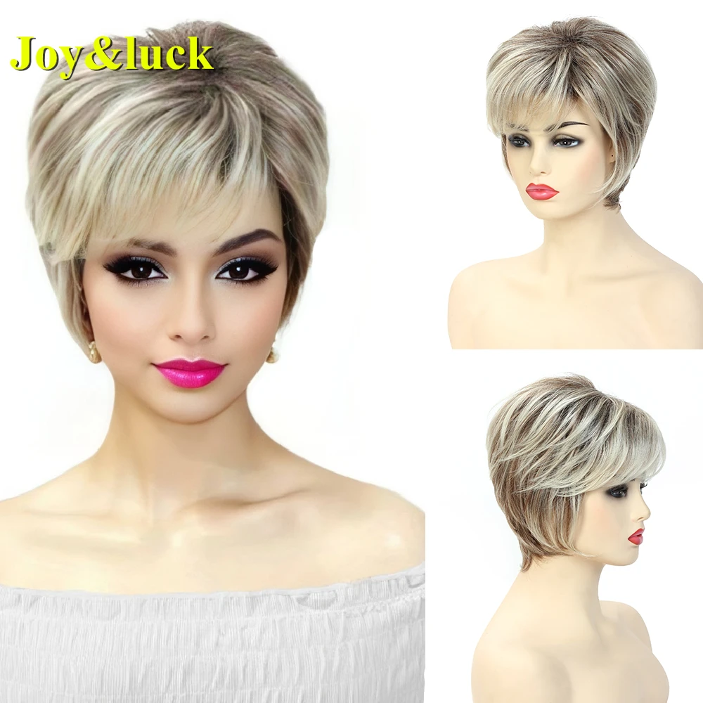 Short Ombre Blonde Wig Synthetic Bob Straight Hair With Bangs women's Wigs Natural Daily Wig