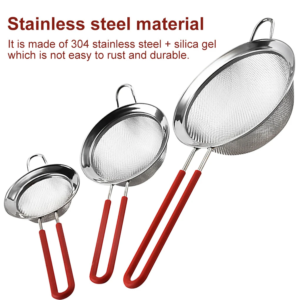 Stainless Steel 2 Layer 30 Fine Mesh Strainer Kitchen Flour Handheld Screen Mesh Flour Sieve Oil Colander Kitchen Tools