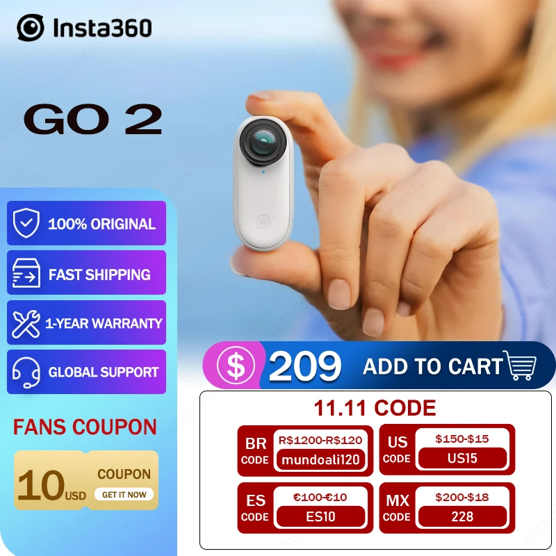 Insta360 GO 2 Mini Action Camera for IPhone and Android Go2 Smallest Mini Wearable Camera For Vlog Video Making like Gopro