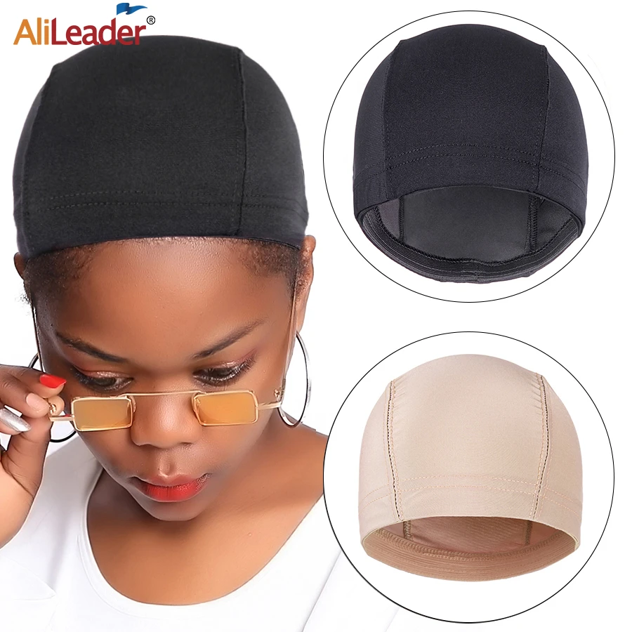 Alileader 2Pcs Spandex Wig Cap With Elastic Band Hair Net Dome Cap Black Blonde Weave Cap Small Large Wig Cap For Making A Wig