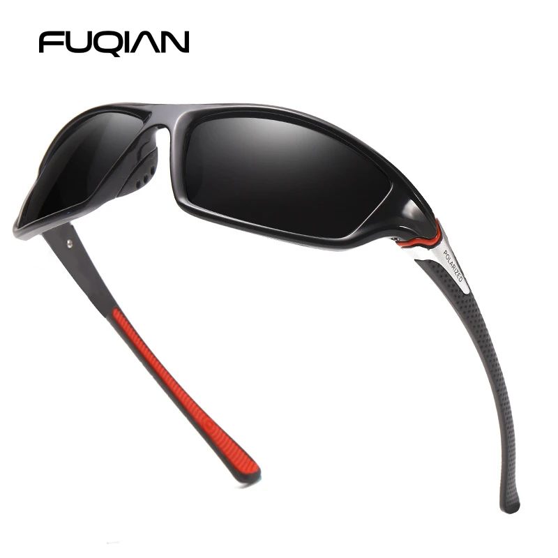 FUQIAN New Sports Polarized Sunglasses For Men and Women Fashion Plastic Outdoor Sun Glasses Black Shades Goggle UV400