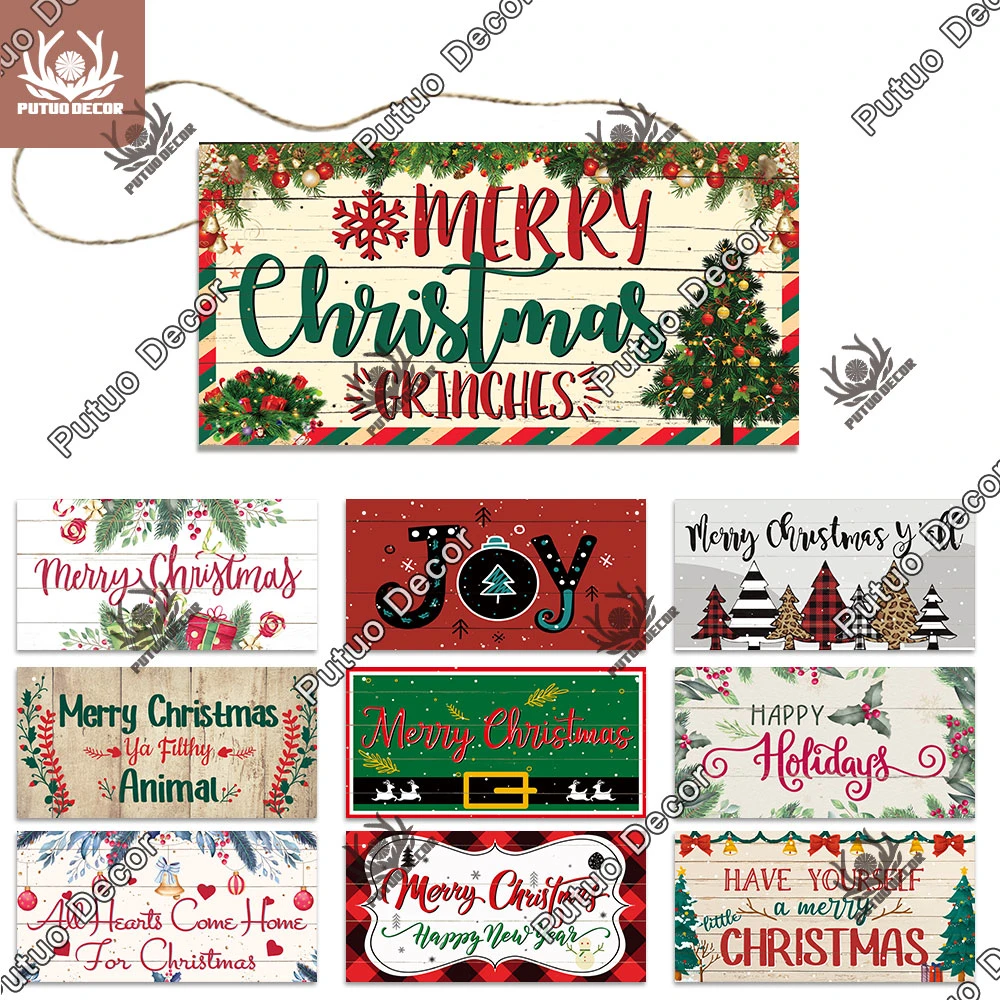 Putuo Decor 2022 New Year Christmas Wood Sign Home Wooden Truck Hanging Sign Door Decoration for Xmas Tree Ornament Navidad Gift