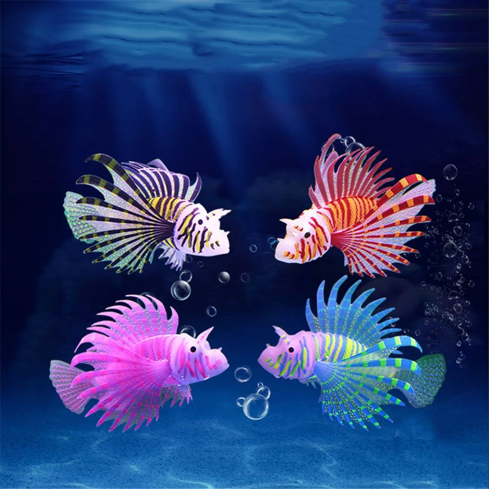 Aquarium Artificial Luminous Lionfish Fish Tank Aquatic Landscape Silicone Jellyfish Fish Glow In Dark Underwater Ornament