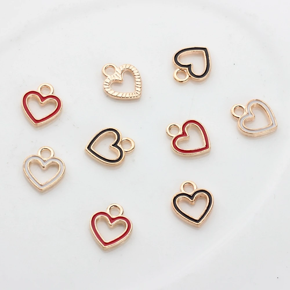 50pcs/lot Gold Zinc Alloy Charms Enamel Mini Sweet Heart Hollow Charms For DIY Necklaces Bracelets Jewelry Making Accessories