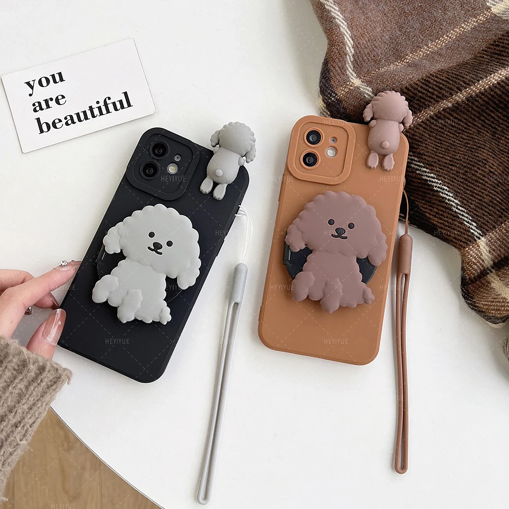 For Huawei P30 Pro P40 Lite E P20 Plus Mate 20 Lite Mate 30 10 Pro Cute Teddy Dog Makeup Mirror Phone Case Cover