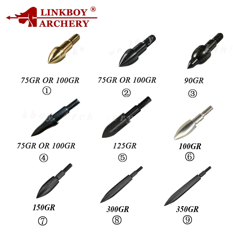 Linkboy Archery 12PCS 8-32 Arrow Points Tips 75 80 90 100 125 150 300 350 Grain Broadheads Arrowhead Carbon Shaft Hunting Pijlen