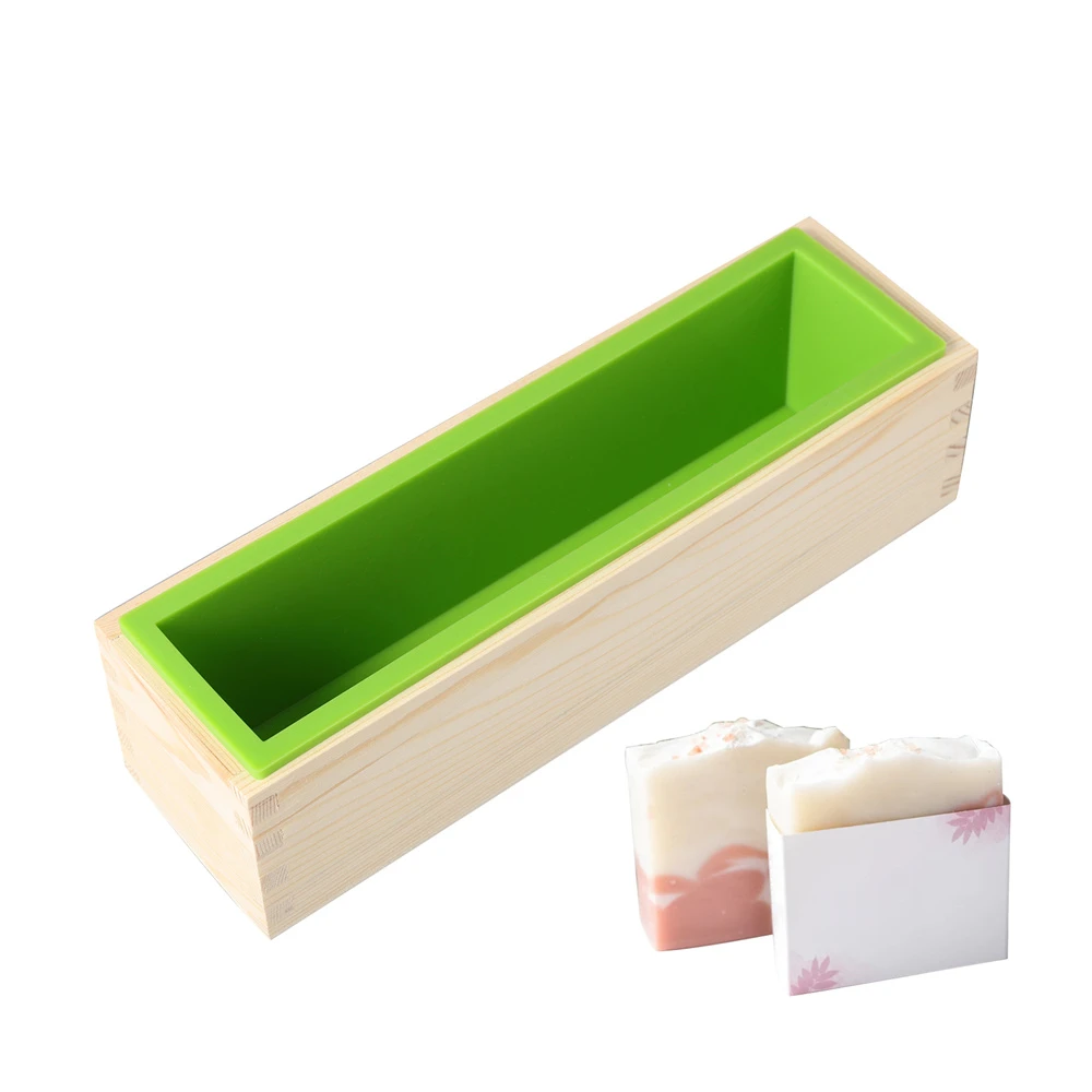 Silicone Soap Mold Rectangular Flexible Mould with Wooden Box for DIY Handmade Tool