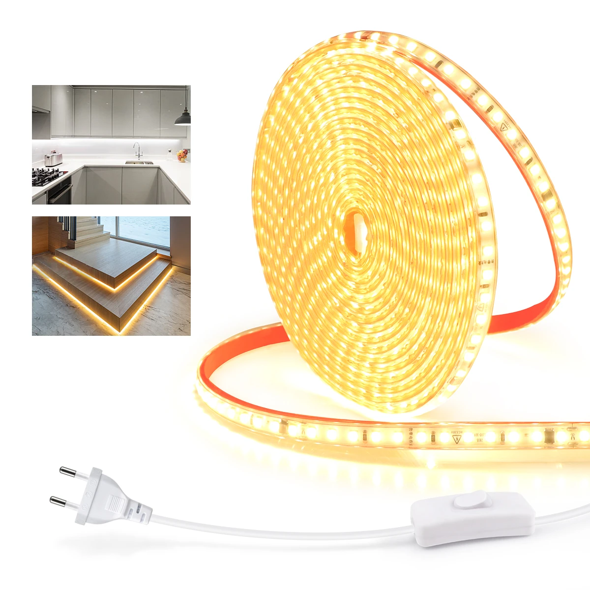 AIMENGTE Super Bright SMD2835 Dimmable 220V LED Strip Light 1M/5M/10M/15M/20M/25M Kitchen Outdoor Garden Lamp Tape with EU Plug